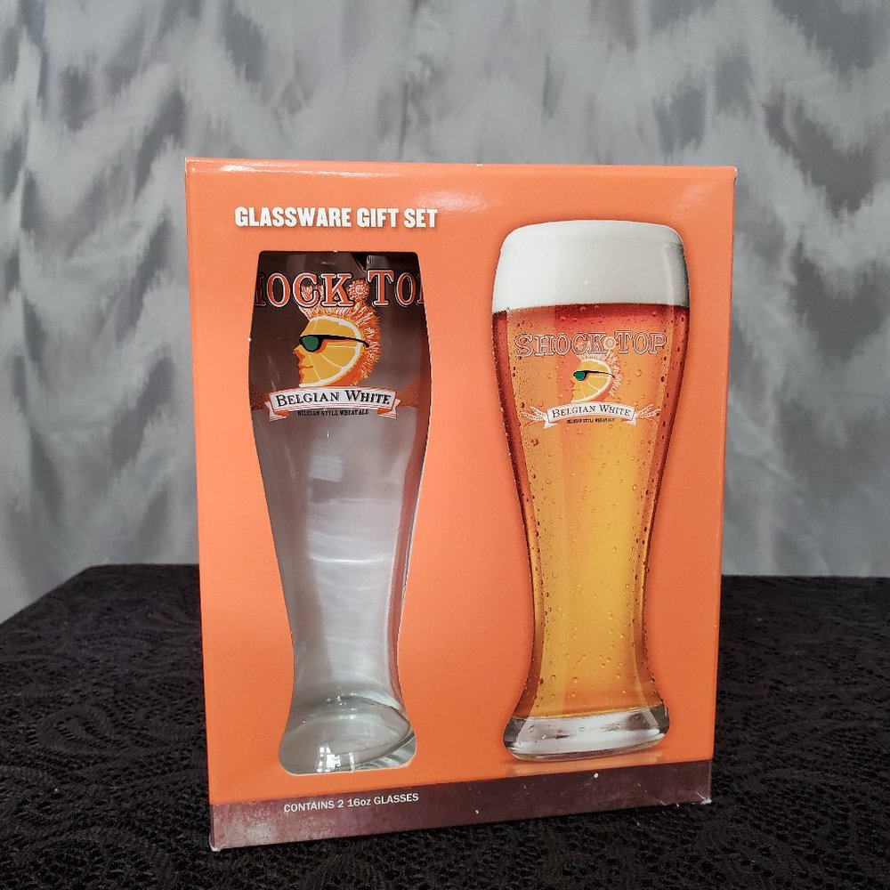 🤩3/$15 NIB Shock Top set of 2 16 oz beer glasses